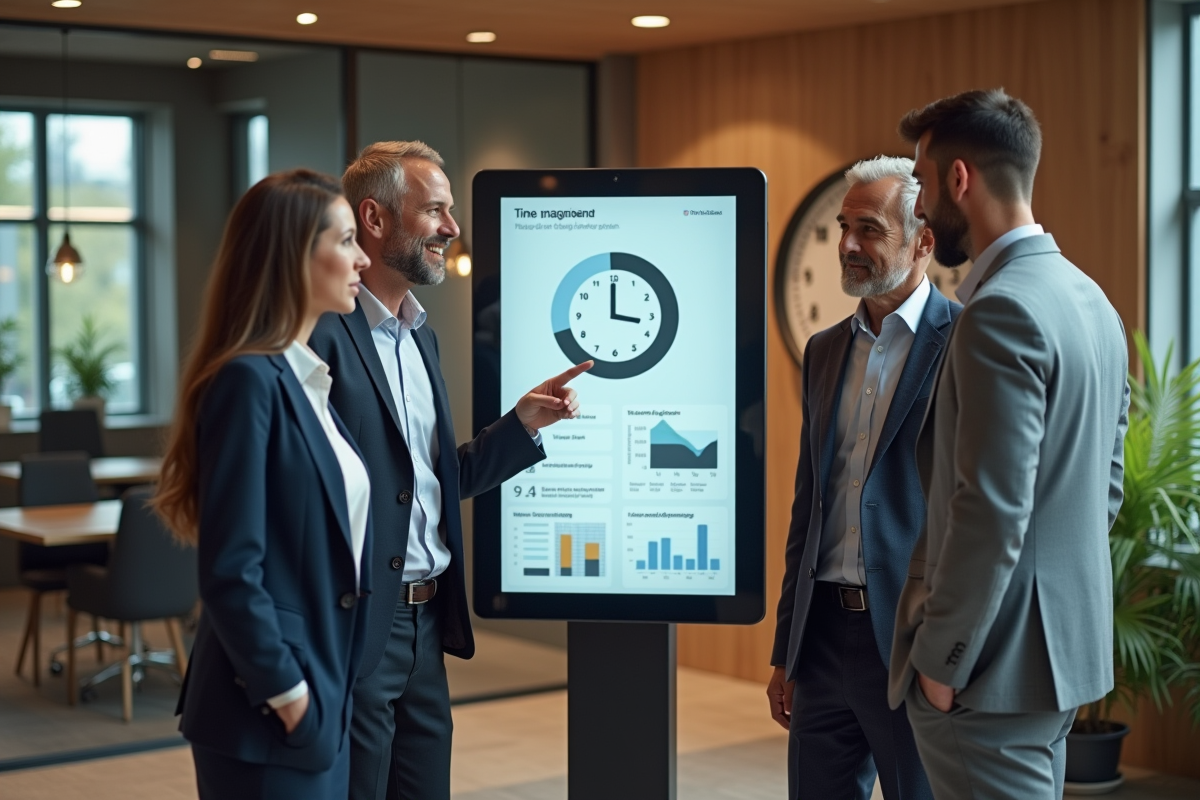 Groupe de collègues discutant autour d