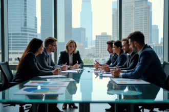 Groupe de professionnels collaborant autour d'une table moderne