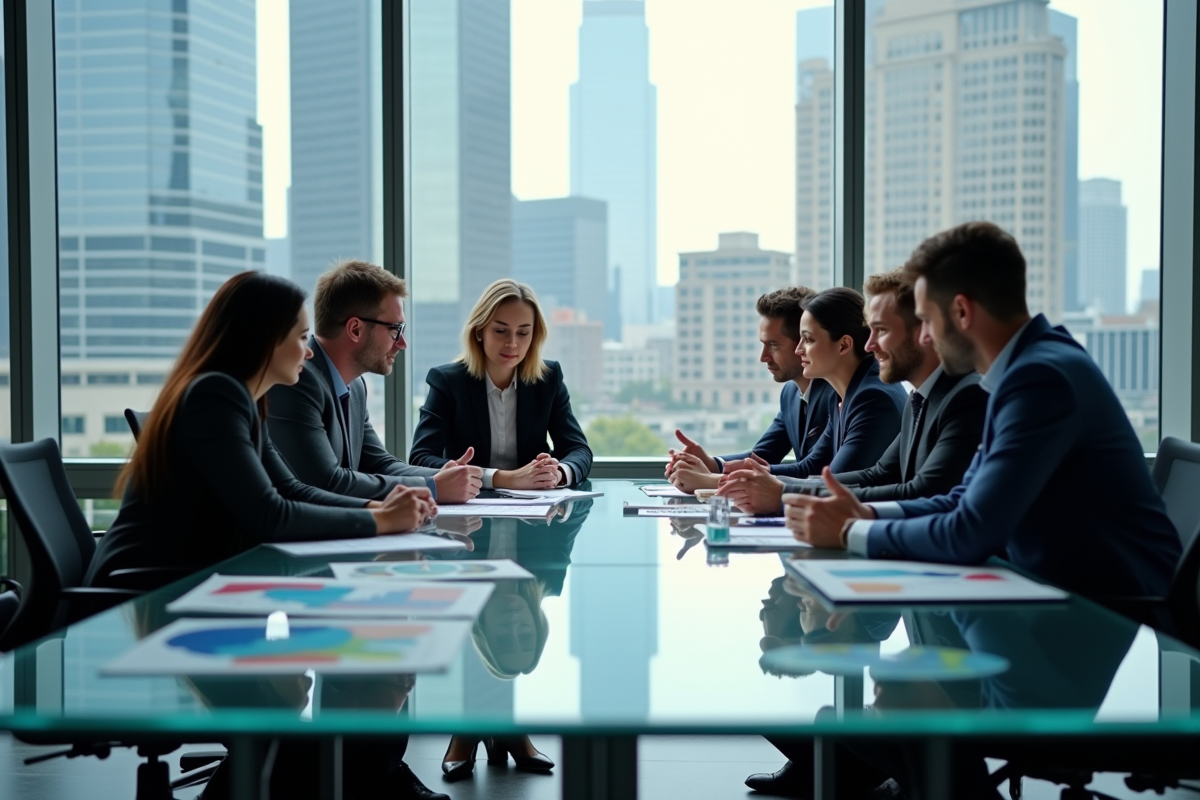 Groupe de professionnels collaborant autour d'une table moderne