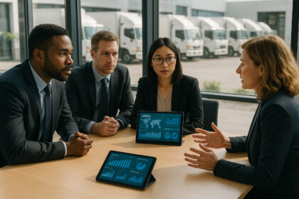 Groupe de professionnels logistique dans un bureau moderne