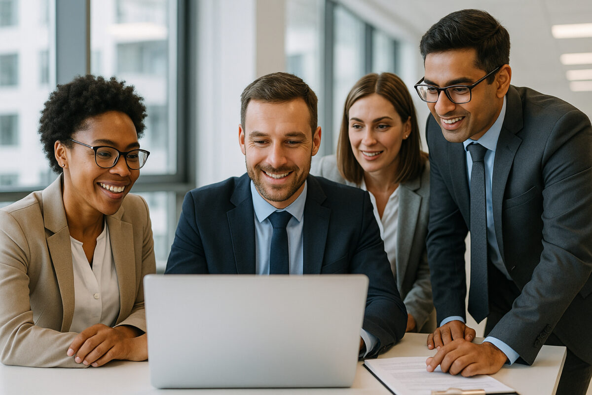 Groupe de professionnels en réunion dans un bureau moderne