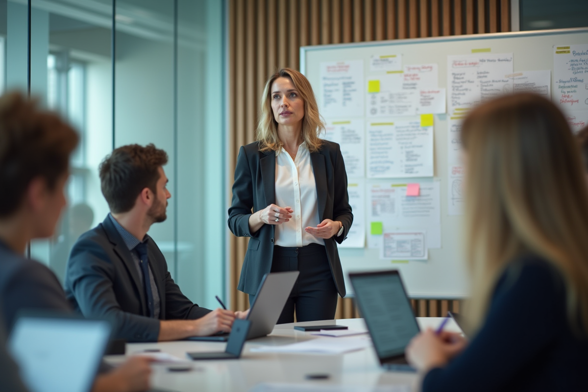 Femme professionnelle en formation en réunion d'équipe