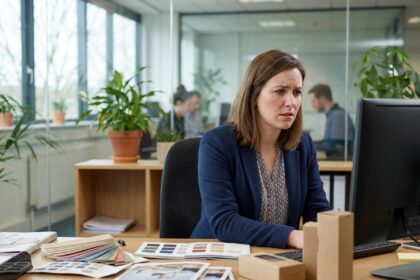 Femme professionnelle assise au bureau en réflexion