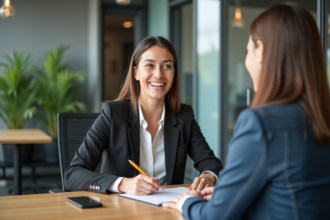 Femme professionnelle en réunion dans un bureau moderne