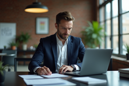 Homme d'affaires en costume dans un bureau moderne