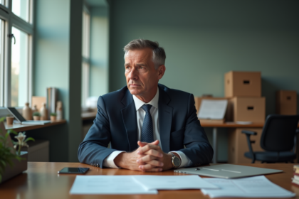 Homme d'affaires pensif dans un bureau vide