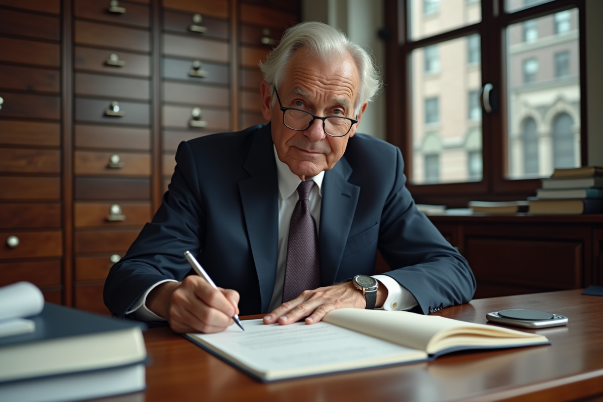 Homme d age signant un formulaire officiel dans un bureau