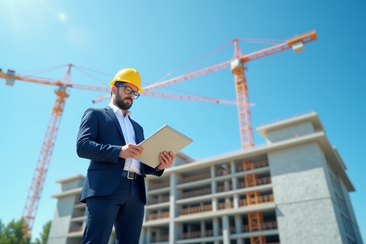 Professionnel en extérieur examinant un plan de projet