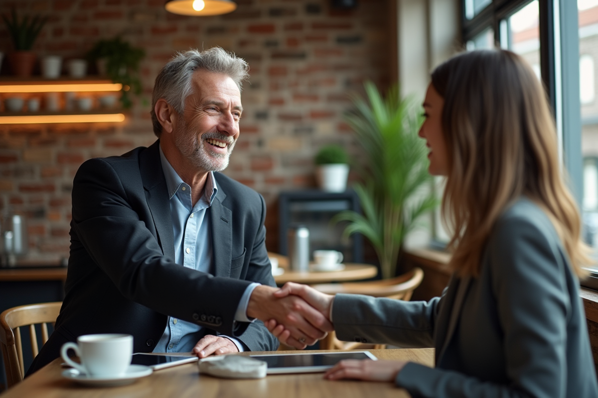 Homme et femme souriants lors d