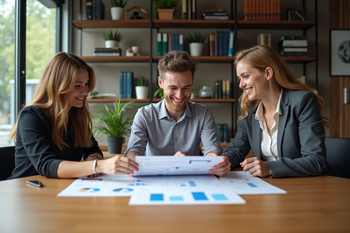 Groupe de professionnels discutant autour d