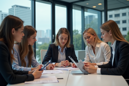 Groupe de professionnels en réunion dans un bureau moderne
